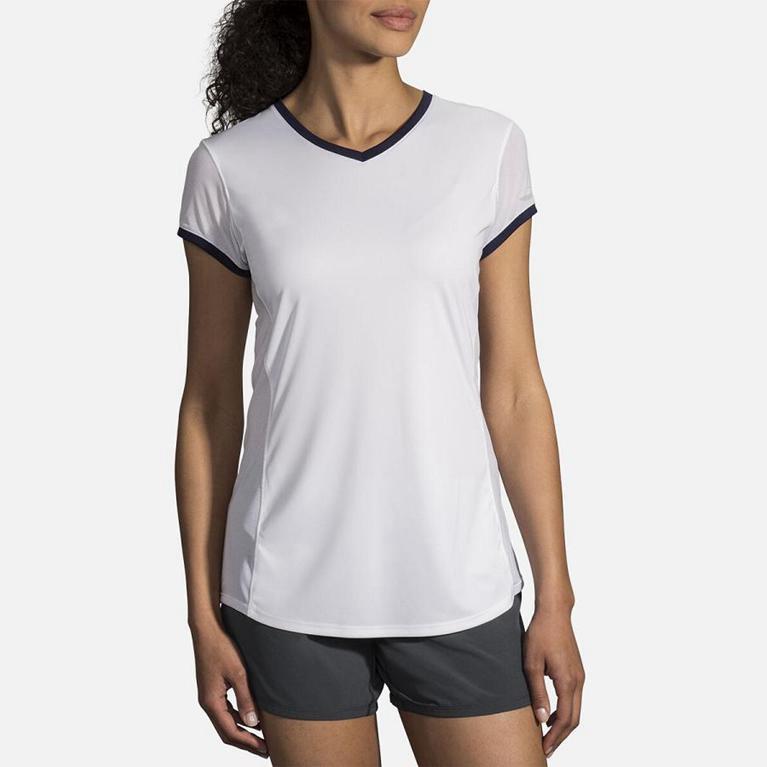 Brooks Women's STEALTH Short Sleeve Running Shirt - White - Canada (FCGWN-2069)